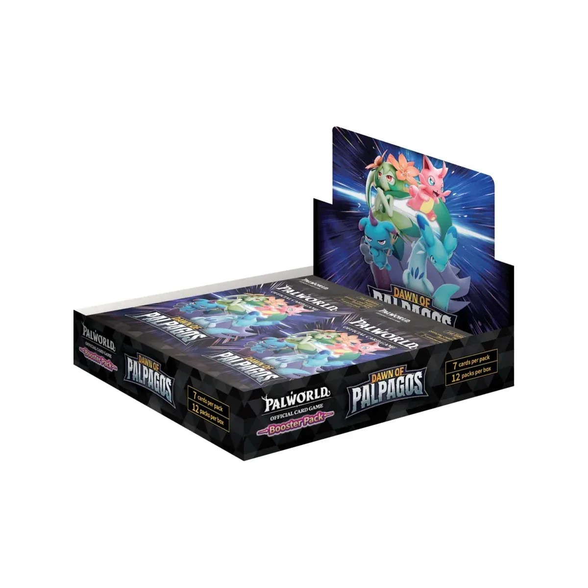 Palworld OFFICIAL CARD GAME Dawn of Palpagos booster box holding 12 sealed booster packs