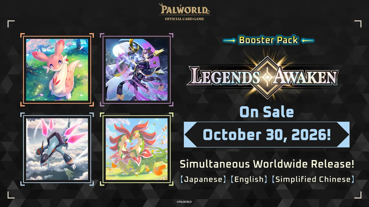 Official Palworld OFFICIAL CARD GAME Legends Awaken booster pack announcement visual
